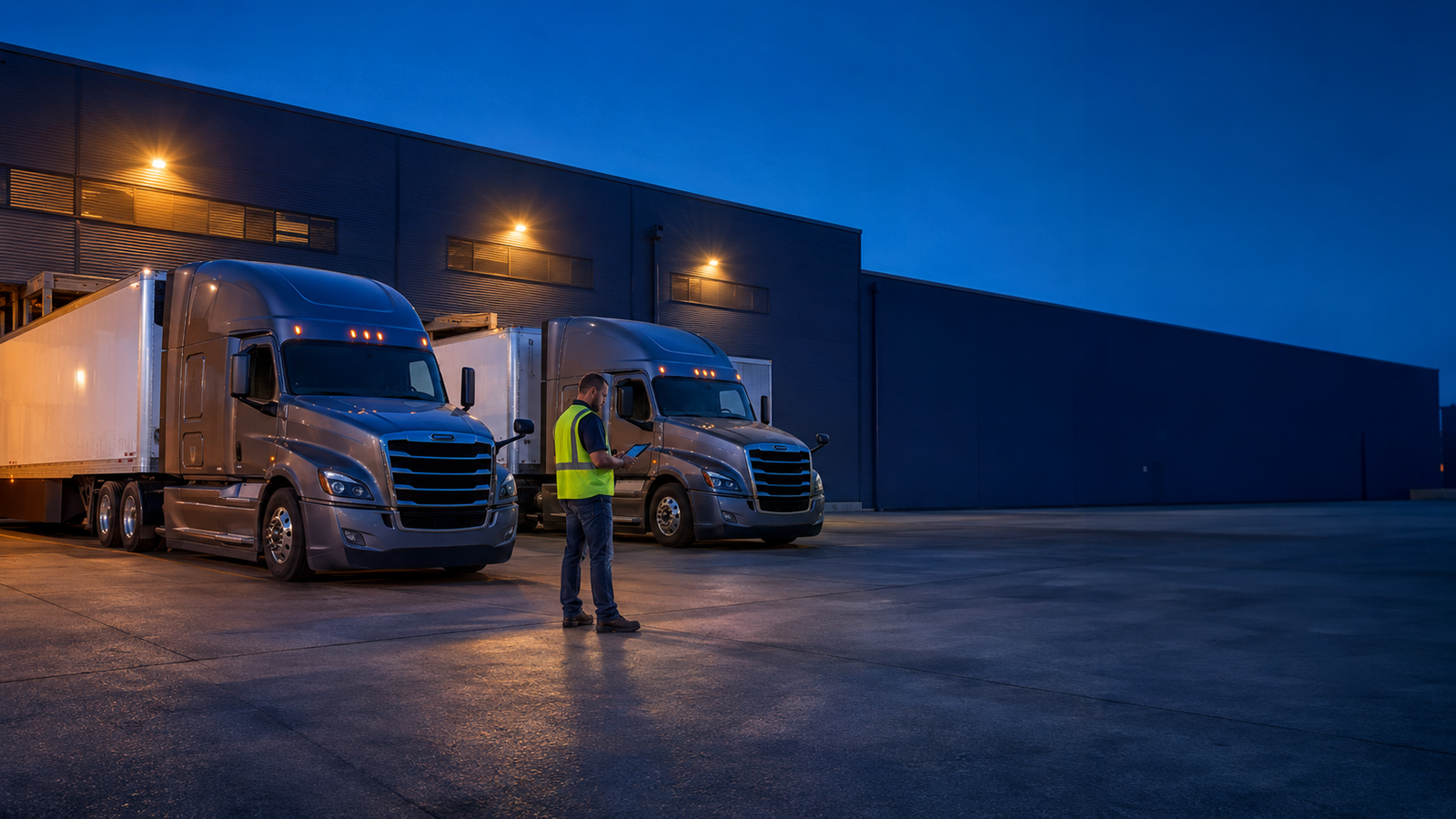 Transport operations yard at sunset